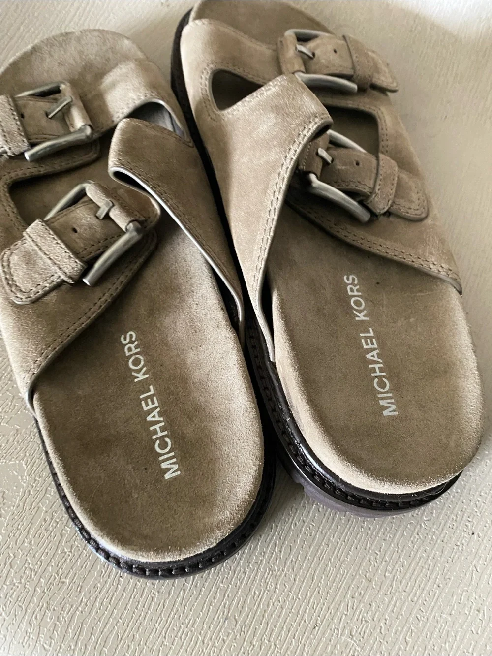Michael Kors tan suede leather buckles sandals men size 11m